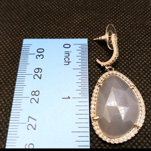 🔥 Blue Chalcedony & Natural White Zircon Dangle Earrings in Sterling Silver - Picture 4 of 4